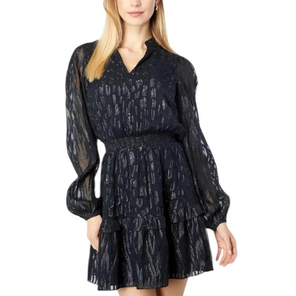 𝐋𝐢𝐥𝐥𝐲 𝐏𝐮𝐥𝐢𝐭𝐳𝐞𝐫 Black Onyx Avelynn Lilly Silk Metallic Dress Size 4 - Picture 1 of 12